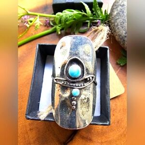 Silver Plated Ring With Blue Stone Opalite Size 9